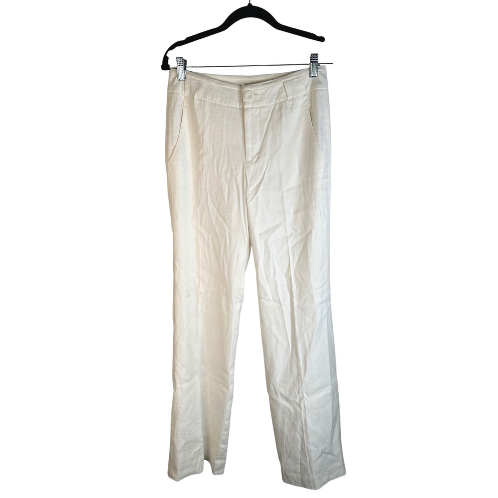 Cabi Women's Coastal Classic White Linen Blend Straight Leg Trouser Pants Size 2